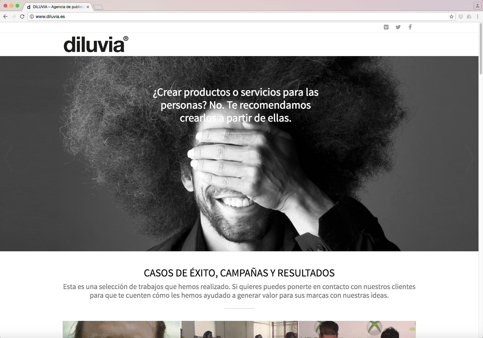 Pantalla página web de la agencia de publicidad Diluvia